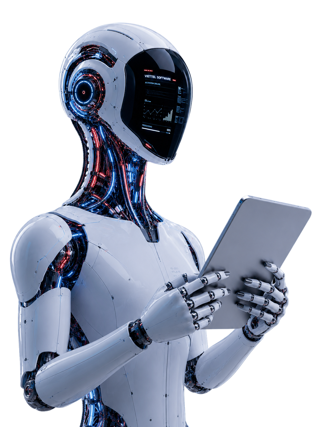 Robot AI Viettel Software cầm máy tính bảng